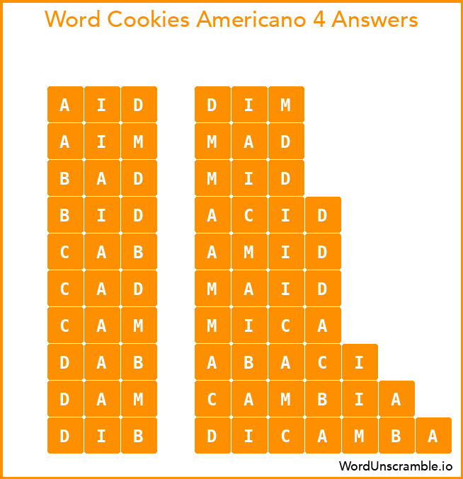 Word Cookies Americano 4 Answers