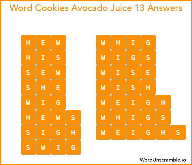 Word Cookies Avocado Juice 13 Answers