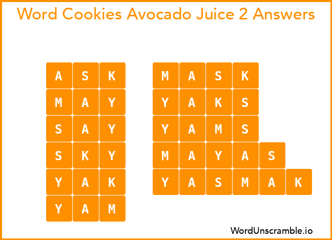 Word Cookies Avocado Juice 2 Answers