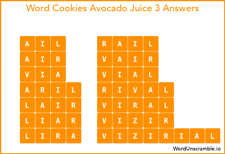 Word Cookies Avocado Juice 3 Answers