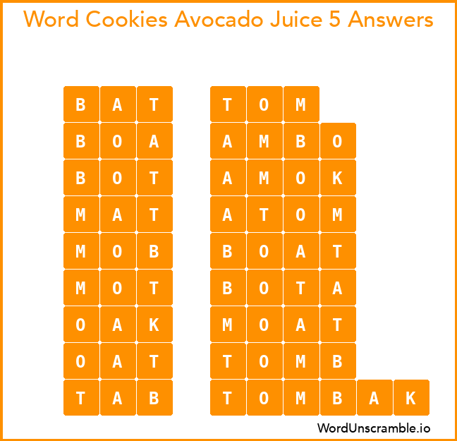 Word Cookies Avocado Juice 5 Answers