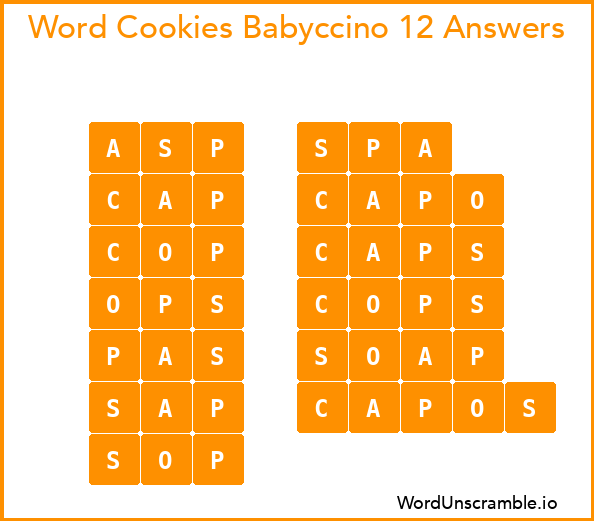 Word Cookies Babyccino 12 Answers