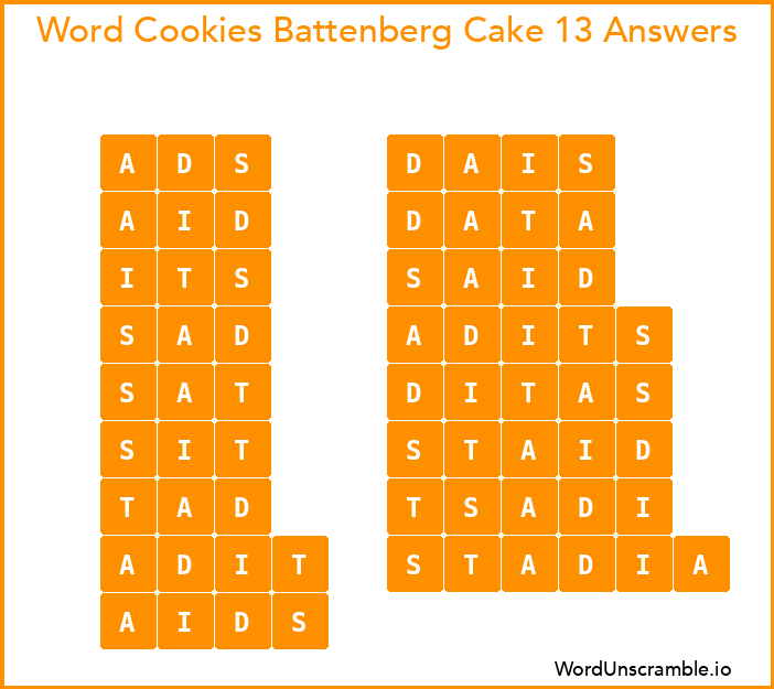 Word Cookies Battenberg Cake 13 Answers