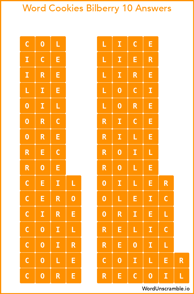 Word Cookies Bilberry 10 Answers
