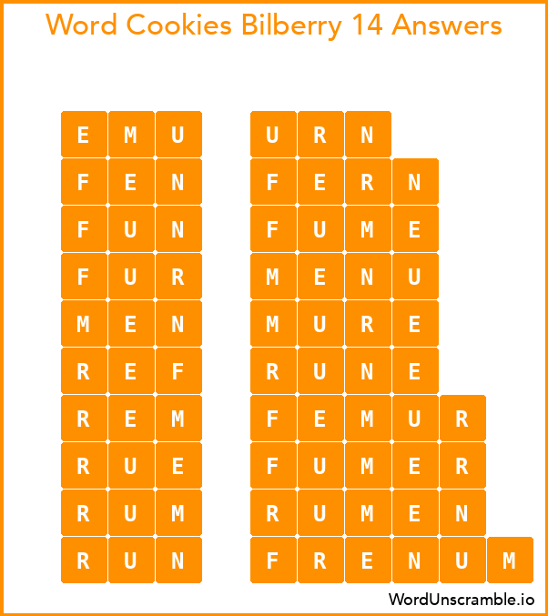 Word Cookies Bilberry 14 Answers