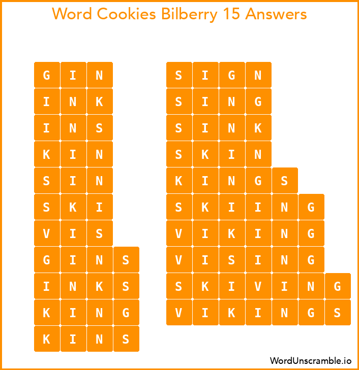 Word Cookies Bilberry 15 Answers