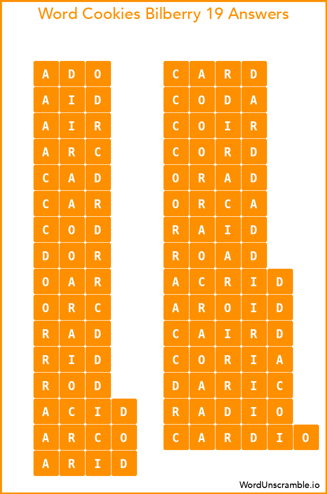 Word Cookies Bilberry 19 Answers