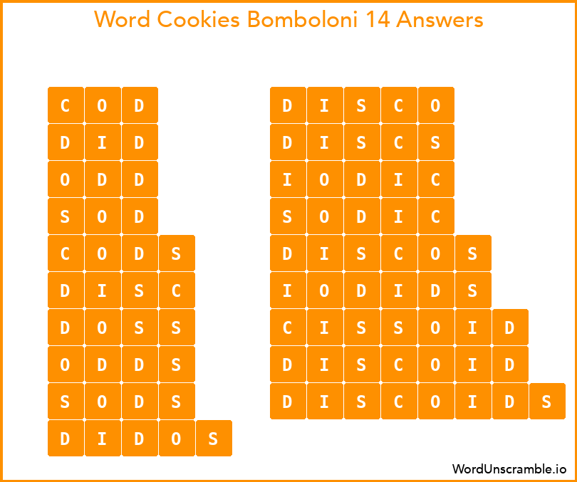 Word Cookies Bomboloni 14 Answers