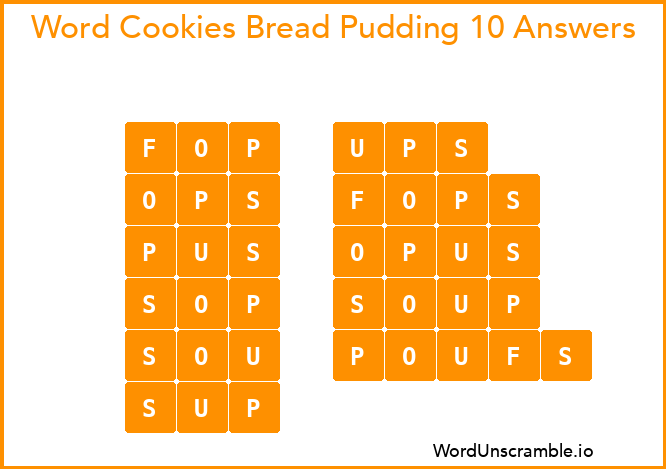 Word Cookies Bread Pudding 10 Answers