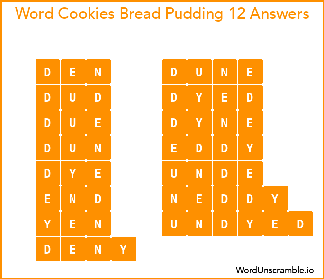 Word Cookies Bread Pudding 12 Answers