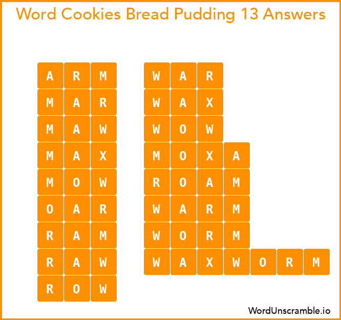 Word Cookies Bread Pudding 13 Answers