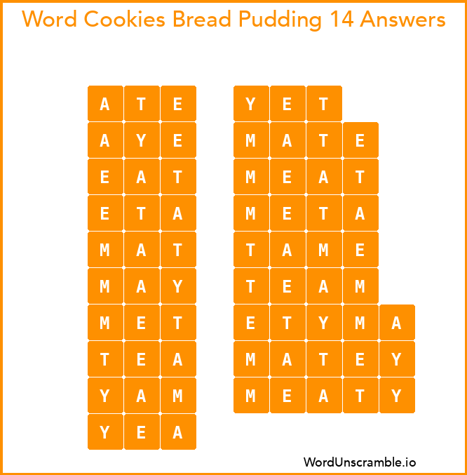 Word Cookies Bread Pudding 14 Answers