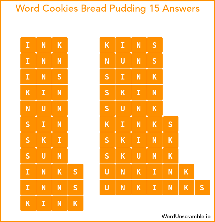 Word Cookies Bread Pudding 15 Answers