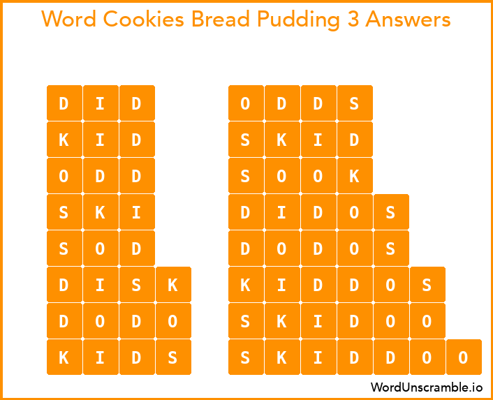 Word Cookies Bread Pudding 3 Answers