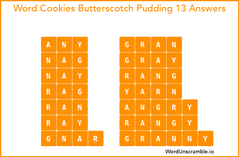 Word Cookies Butterscotch Pudding 13 Answers