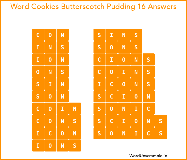 Word Cookies Butterscotch Pudding 16 Answers