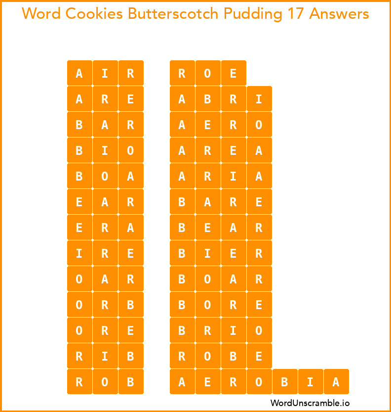 Word Cookies Butterscotch Pudding 17 Answers