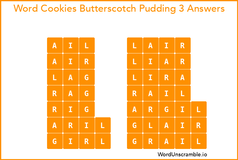 Word Cookies Butterscotch Pudding 3 Answers