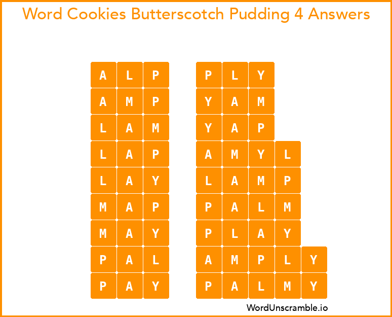 Word Cookies Butterscotch Pudding 4 Answers