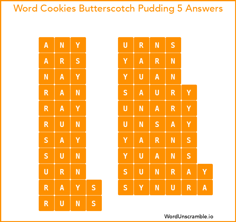 Word Cookies Butterscotch Pudding 5 Answers