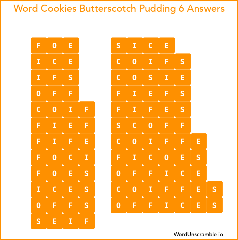 Word Cookies Butterscotch Pudding 6 Answers