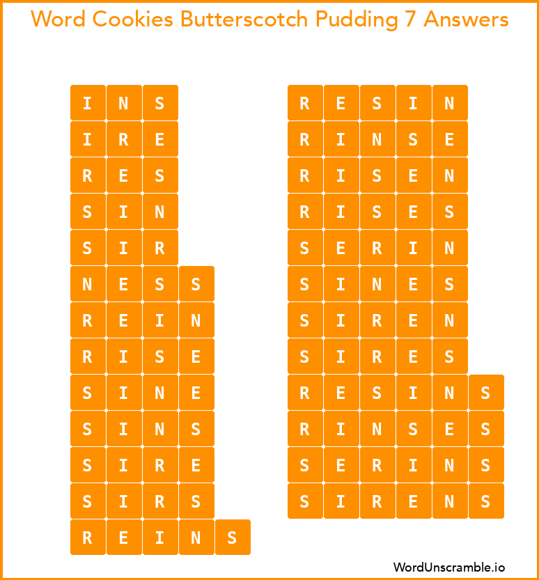 Word Cookies Butterscotch Pudding 7 Answers