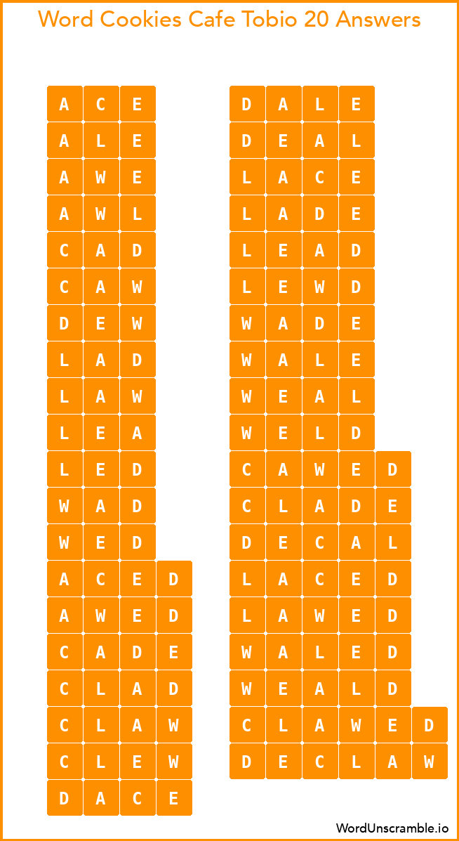 Word Cookies Cafe Tobio 20 Answers