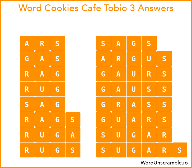 Word Cookies Cafe Tobio 3 Answers