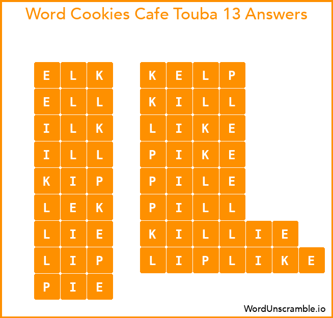 Word Cookies Cafe Touba 13 Answers