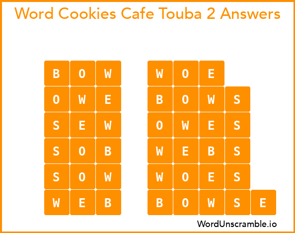 Word Cookies Cafe Touba 2 Answers