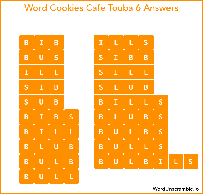 Word Cookies Cafe Touba 6 Answers