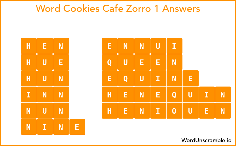 Word Cookies Cafe Zorro 1 Answers