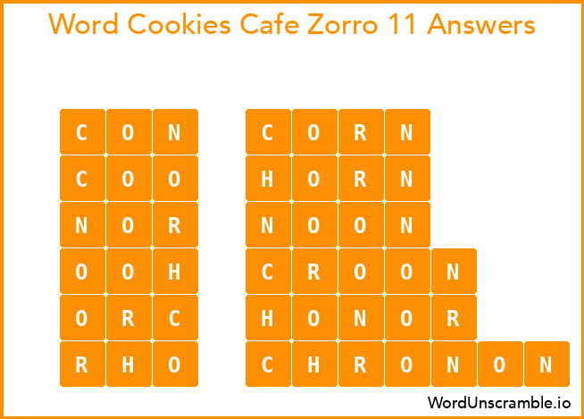 Word Cookies Cafe Zorro 11 Answers