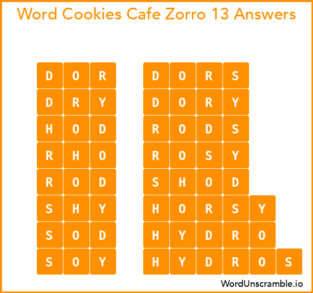 Word Cookies Cafe Zorro 13 Answers
