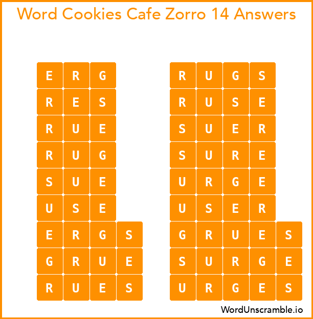 Word Cookies Cafe Zorro 14 Answers