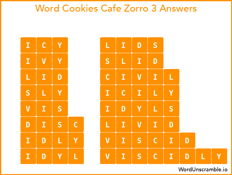 Word Cookies Cafe Zorro 3 Answers