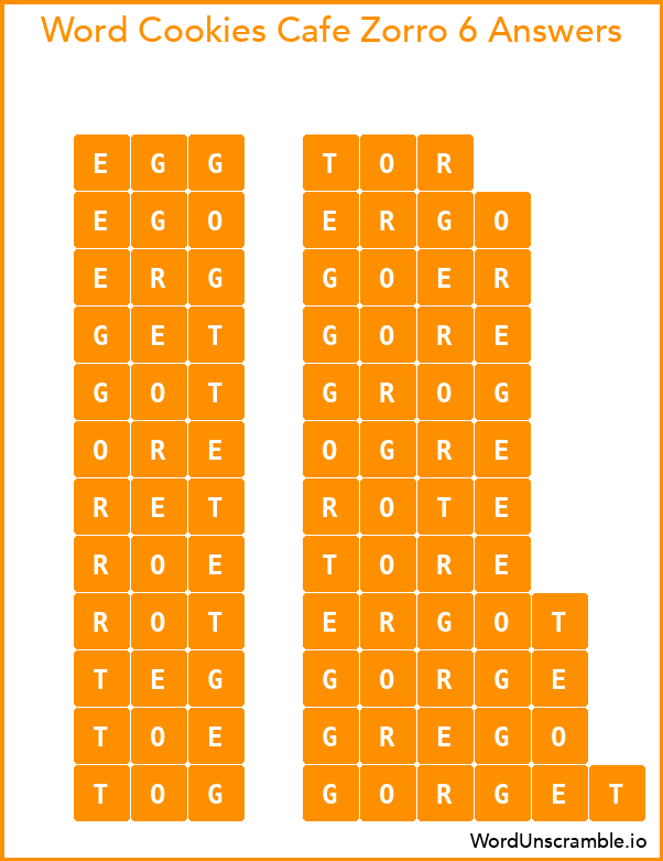 Word Cookies Cafe Zorro 6 Answers