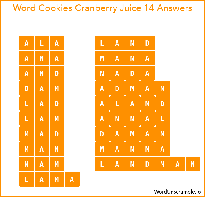 Word Cookies Cranberry Juice 14 Answers