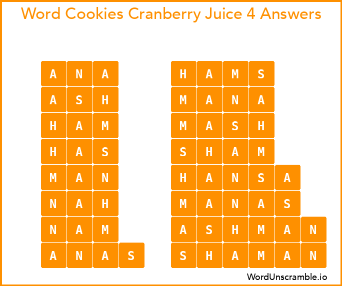 Word Cookies Cranberry Juice 4 Answers