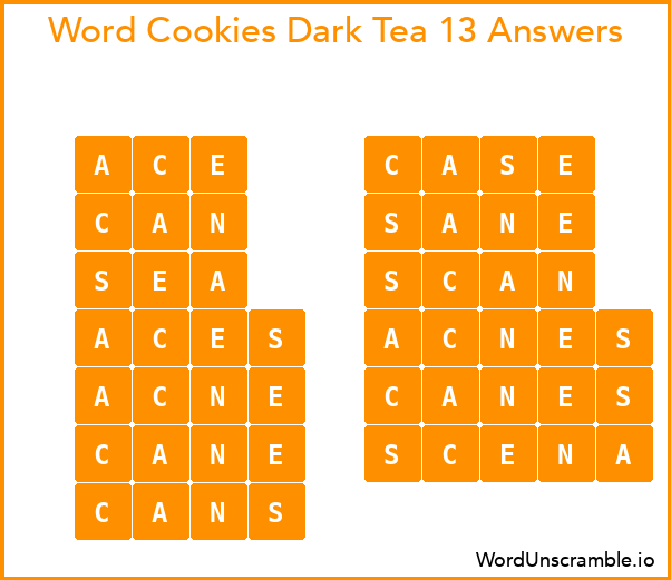 Word Cookies Dark Tea 13 Answers