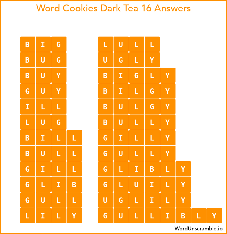 Word Cookies Dark Tea 16 Answers