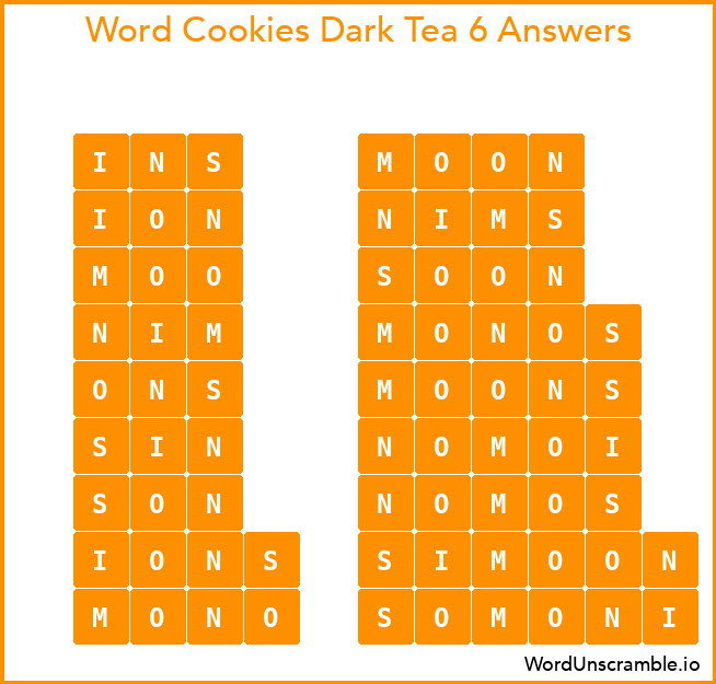 Word Cookies Dark Tea 6 Answers