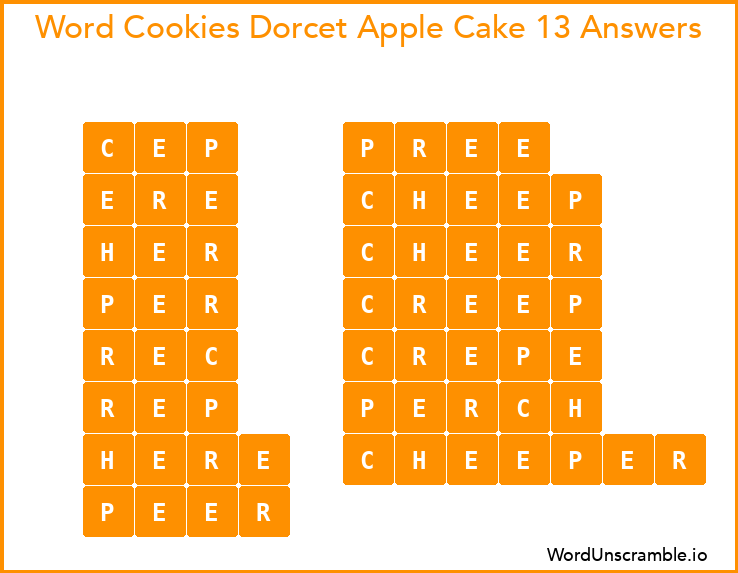 Word Cookies Dorcet Apple Cake 13 Answers