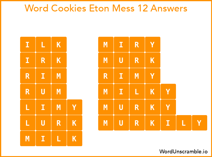 Word Cookies Eton Mess 12 Answers