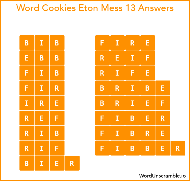 Word Cookies Eton Mess 13 Answers