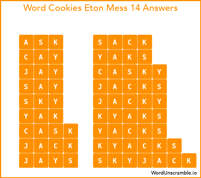 Word Cookies Eton Mess 14 Answers
