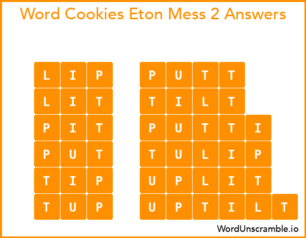 Word Cookies Eton Mess 2 Answers