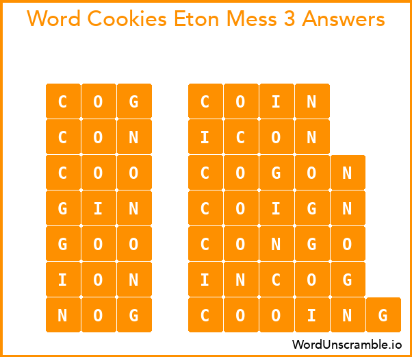 Word Cookies Eton Mess 3 Answers