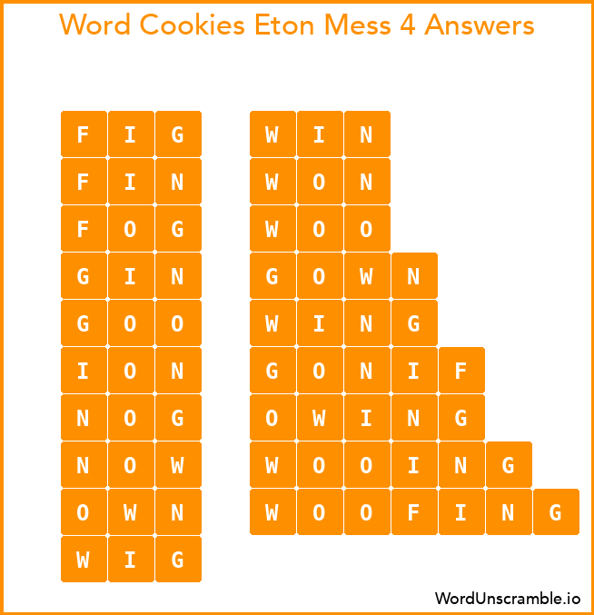 Word Cookies Eton Mess 4 Answers
