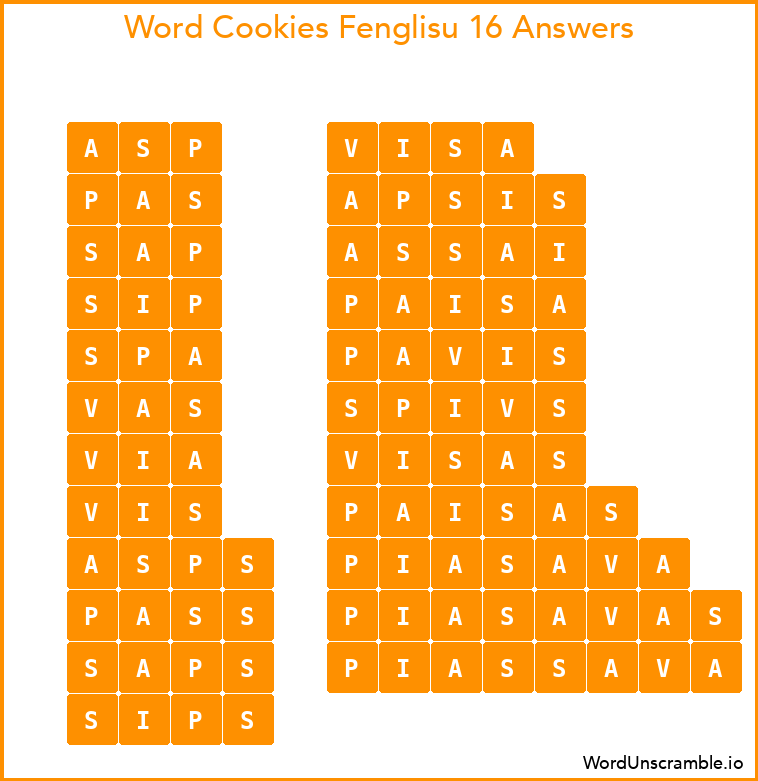Word Cookies Fenglisu 16 Answers